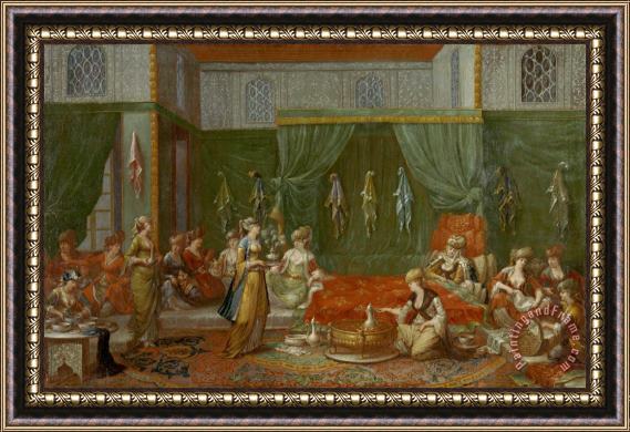 Jean Baptiste Vanmour Lying in Room of a Distinguished Turkish Woman Framed Painting