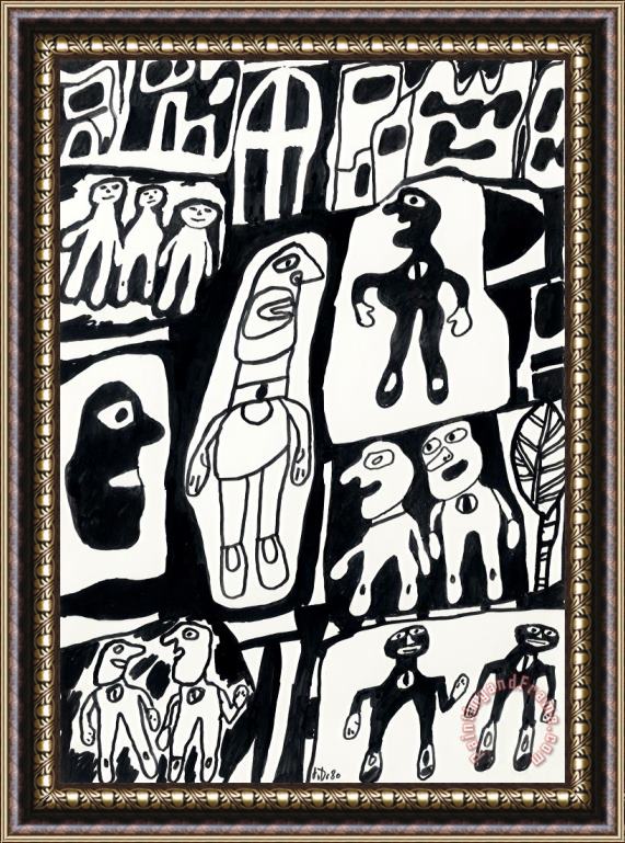 Jean Dubuffet Site Avec 12 Personnages Framed Painting