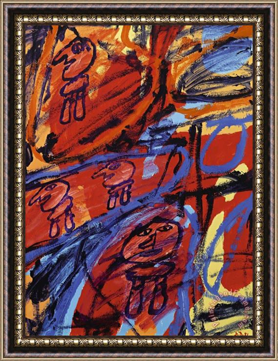 Jean Dubuffet Site Avec 4 Personnages, 1981 Framed Painting