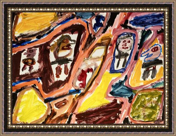 Jean Dubuffet Site Avec 4 Personnages Iii, 1981 Framed Print