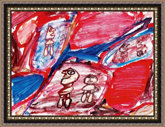Jean Dubuffet Site Avec 5 Personnages Ii, 1981 Framed Painting
