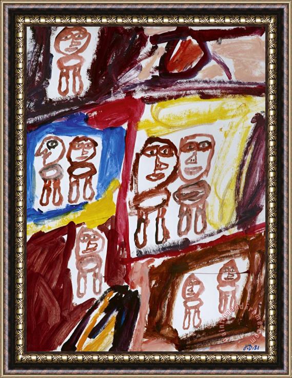 Jean Dubuffet Site Avec 8 Personnages, 1981 Framed Painting