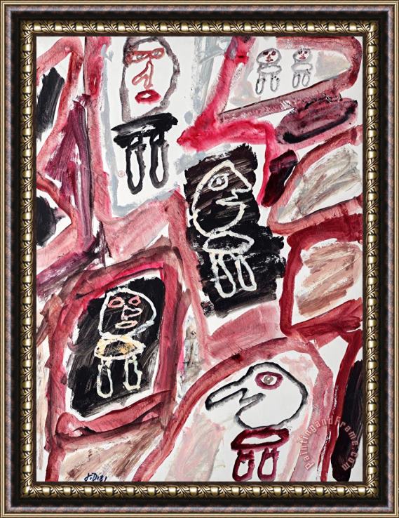 Jean Dubuffet Site Avec Six Personnages, 1981 Framed Painting