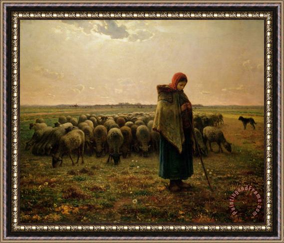 Jean-Francois Millet Shepherdess with her Flock Framed Print