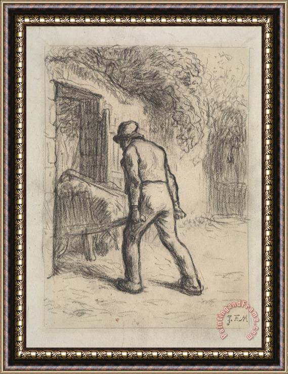 Jean-Francois Millet Study for Man with a Wheelbarrow Framed Painting