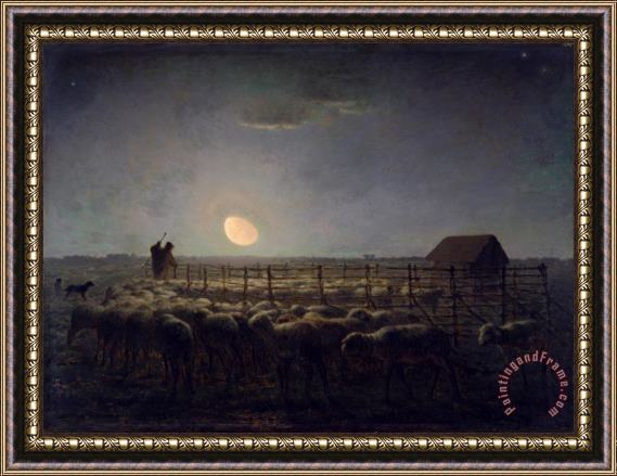 Jean-Francois Millet The Sheepfold, Moonlight Framed Print