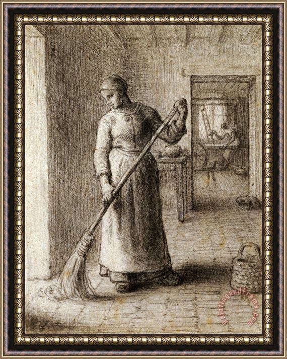 Jean-Francois Millet Woman Sweeping Her Home Framed Painting