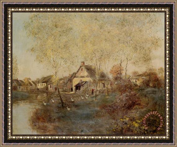 Jean Francois Raffaelli Feeding The Ducks Along The Canal Framed Painting