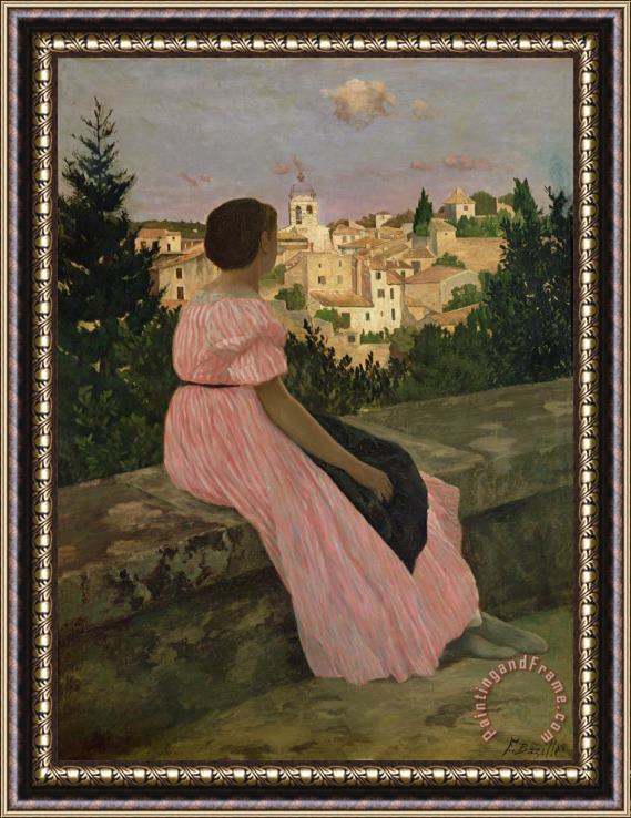 Jean Frederic Bazille The Pink Dress Framed Painting