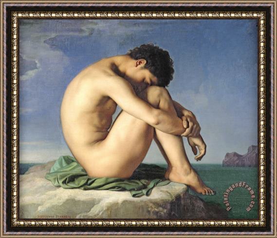 Jean Hippolyte Flandrin Naked Young Man Sitting by The Sea Framed Print