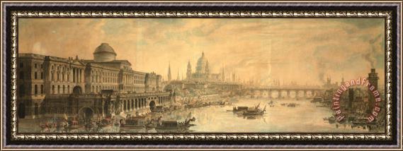 Jean Louis Desprez Somerset House, Saint Paul's Cathedral And Blackfriar's Bridge Framed Print