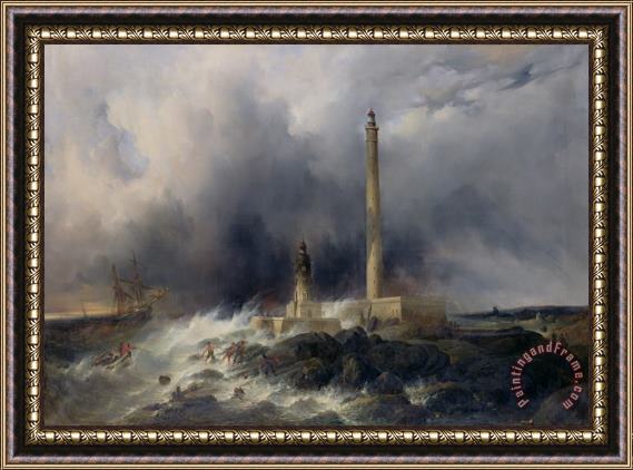 Jean Louis Petit View of the Lighthouse at Gatteville Framed Painting