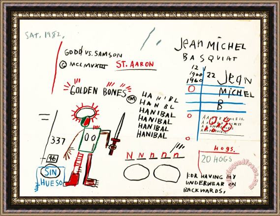 Jean-michel Basquiat Golden Bones Framed Painting