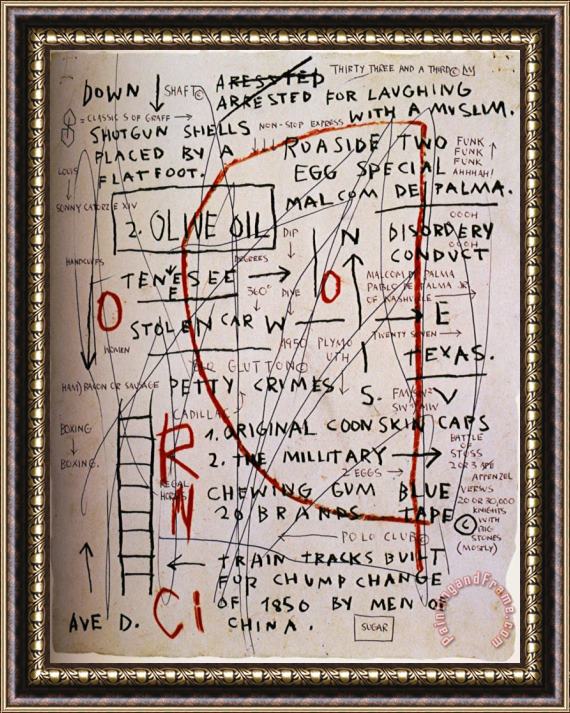 Jean-michel Basquiat Olive Oil Framed Painting