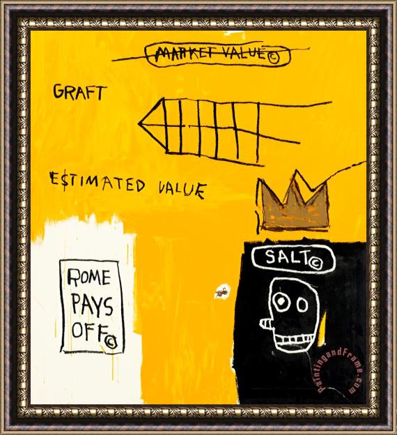 Jean-michel Basquiat Rome Pays Off Framed Painting