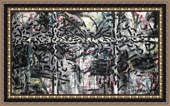 Jean-paul Riopelle Dark Background, White Squares with Black Streaks, 1964 Framed Painting