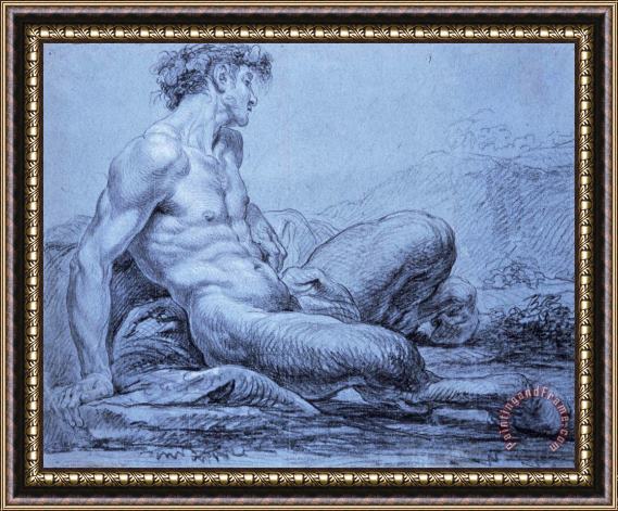 Jean Restout II  A Seated Faun Framed Painting