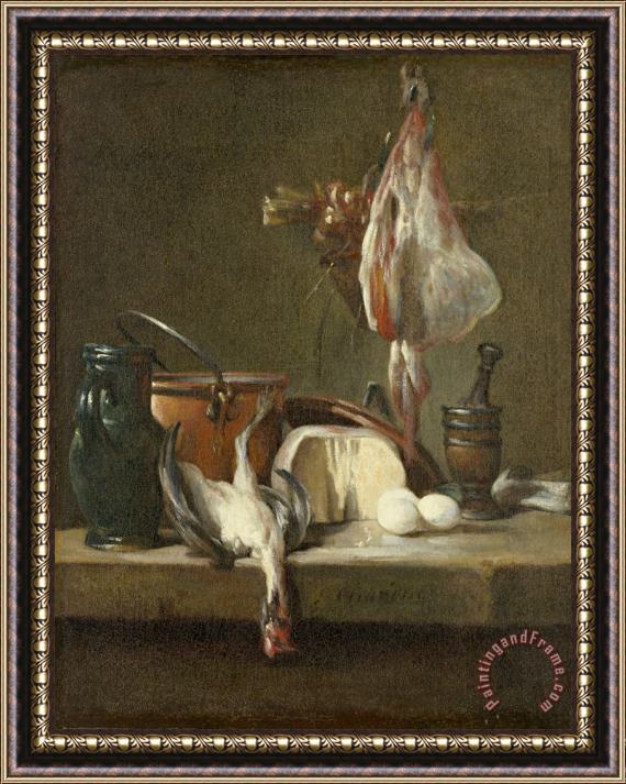 Jean-simeon Chardin Still Life with Ray, Chicken, And Basket of Onions Framed Painting