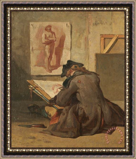 Jean-Simeon Chardin Young Student Drawing Framed Painting