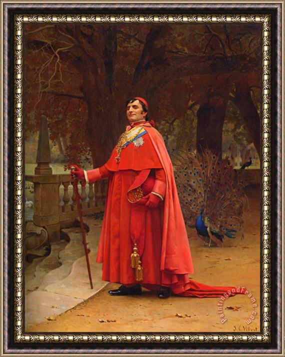 Jehan Georges Vibert The Preening Peacock Framed Painting