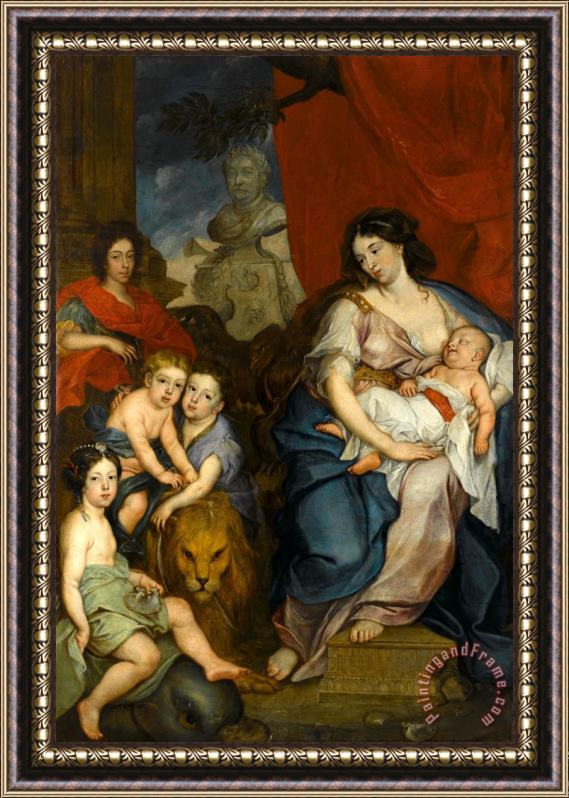 Jerzy Eleuter Szymonowicz Siemiginowski Portrait of Queen Maria Casimire with Children Framed Painting