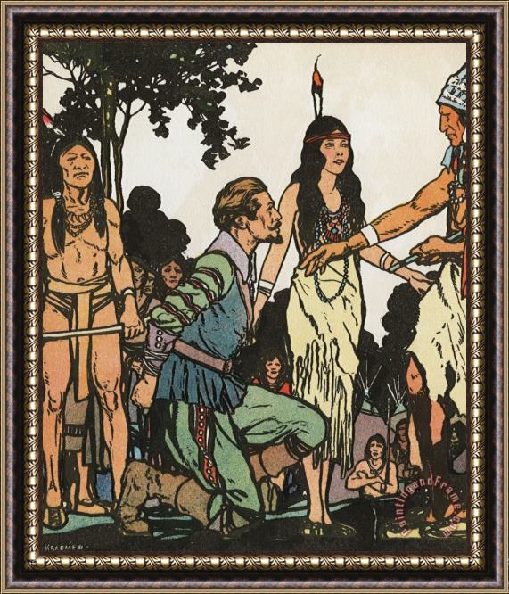 J.L. Kraemer Captain John Smith And Pocahontas Framed Print