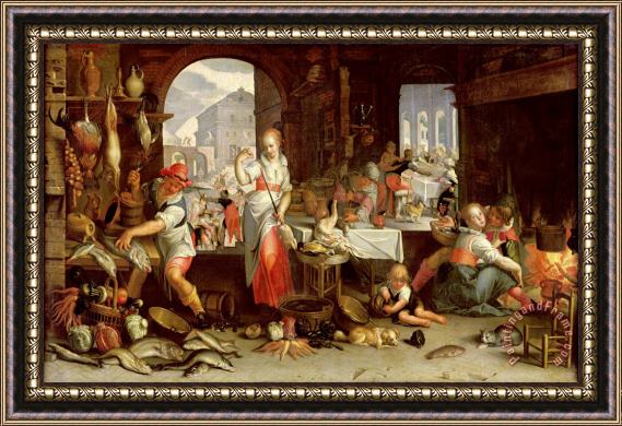 Joachim Anthonisz Wtewael Kitchen Scene with The Parable of The Feast Framed Print