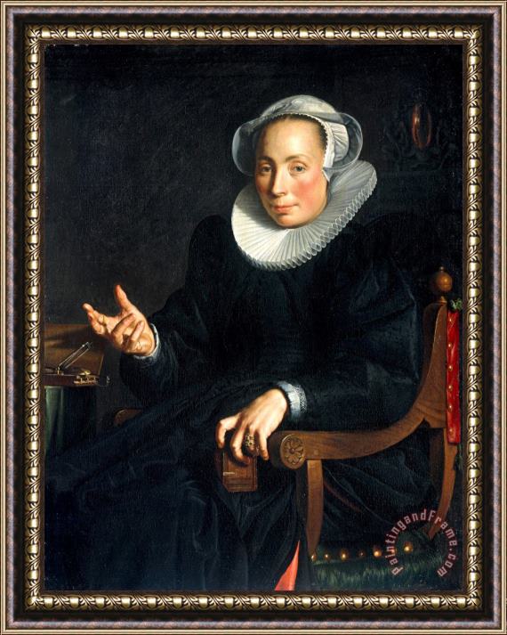 Joachim Anthonisz Wtewael Portrait of Christina Wtewael Van Halen (1568 1629) Framed Painting