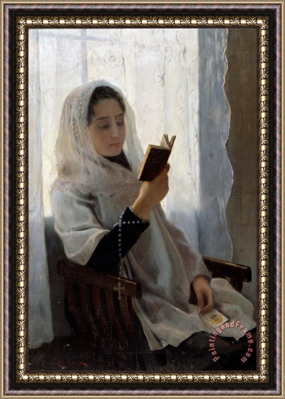 Joan Llimona Reading Framed Painting