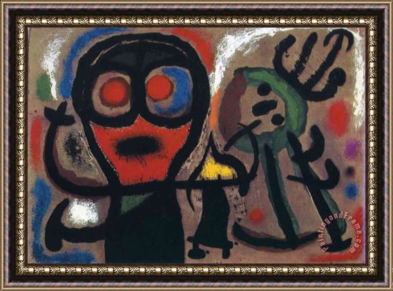 Joan Miro Character And Bird, 1963 Framed Painting