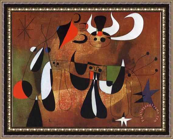 Joan Miro Characters in The Night Framed Painting