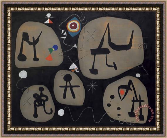 Joan Miro Femme Entendant De La Musique Framed Print