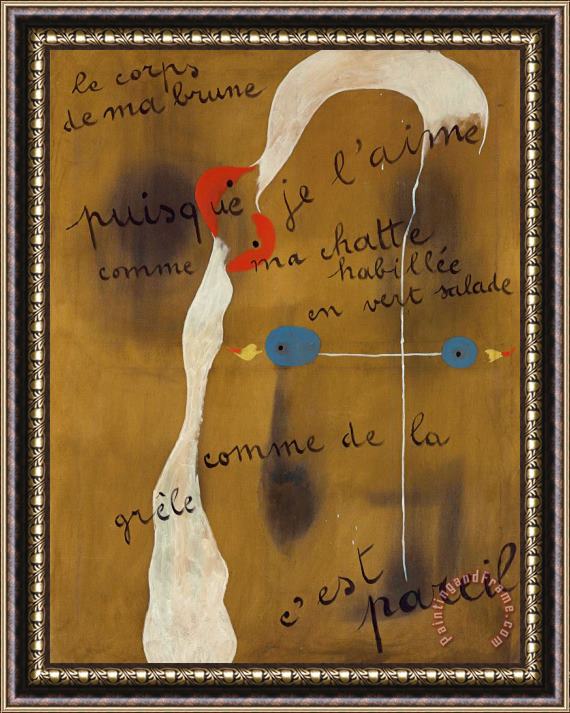 Joan Miro Painting Poem (le Corps De Ma Brune), 1925 Framed Painting