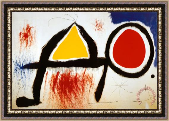Joan Miro Personagge Devan Le Soleil Framed Painting