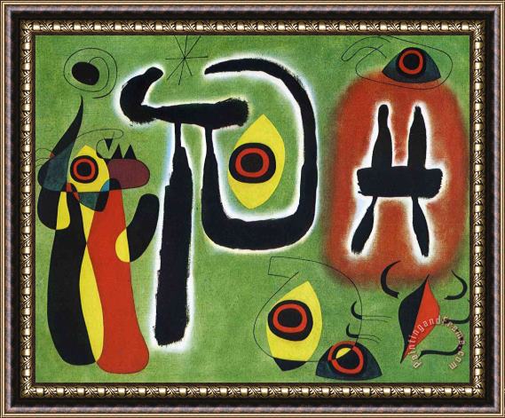 Joan Miro The Red Sun Gnaws at The Spider 1948 Framed Painting