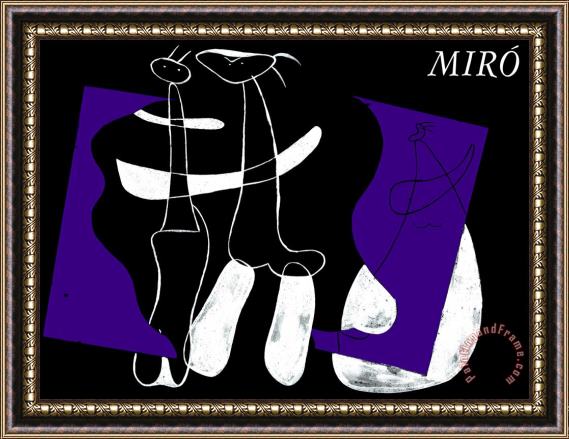 Joan Miro Trois Personnages Sur Fond Framed Painting