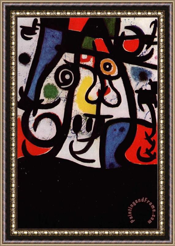 Joan Miro Woman And Birds, 1968 Framed Painting