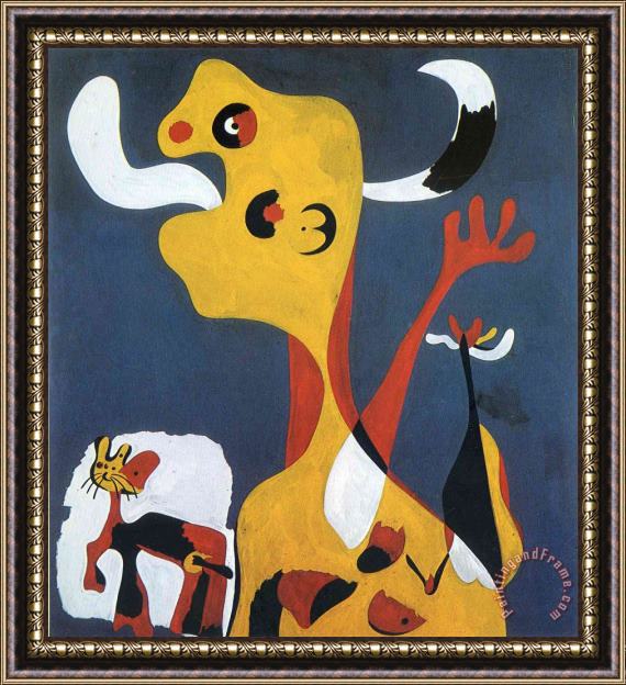 Joan Miro Woman And Dog in Front of The Moon, 1935 Framed Print