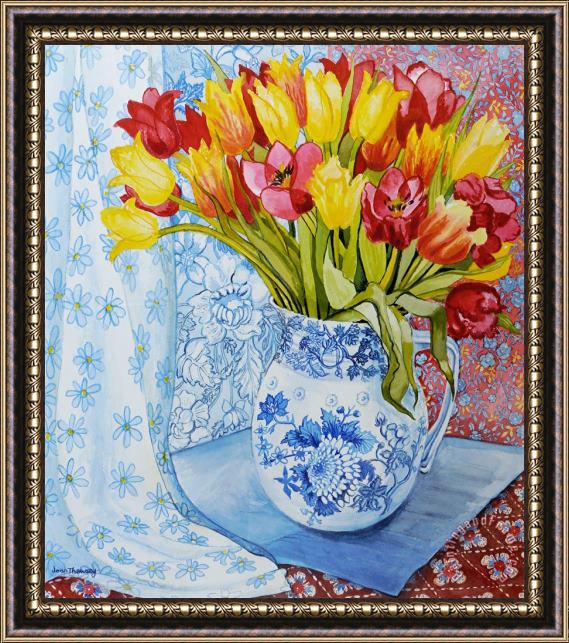 Joan Thewsey Red And Yellow Tulips In A Copeland Jug Framed Print