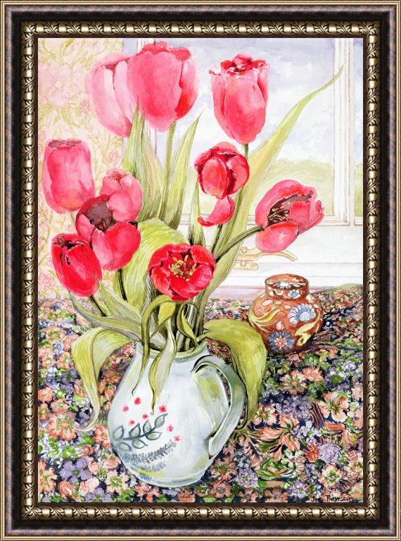 Joan Thewsey Tulips In A Rye Jug Framed Painting