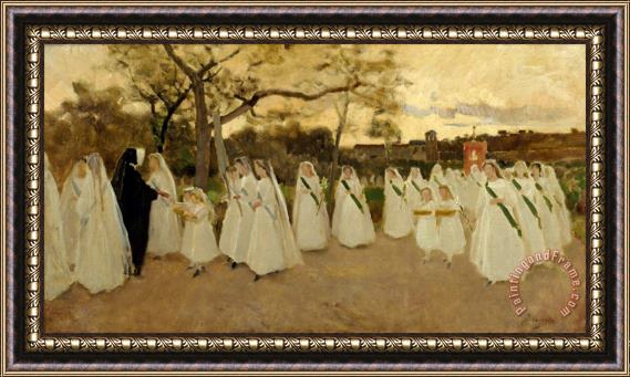 Joaquim Vayreda Procession of Schoolgirls Framed Print