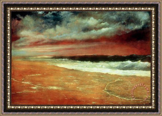 Joaquin Clausell Late Afternoon by The Sea (the Red Wave) Framed Painting