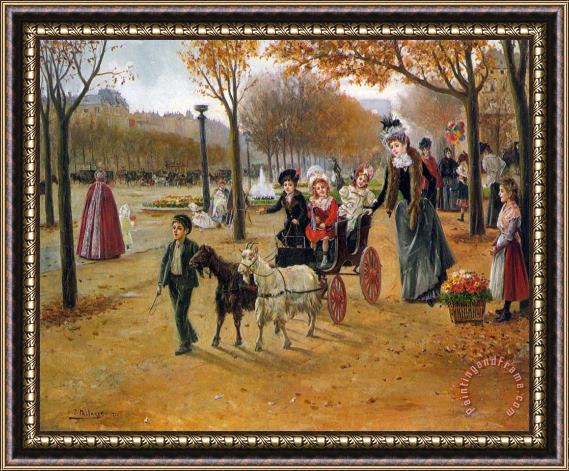Joaquin Pallares Y Allustante La Promenade Au Champs Elysees Framed Painting