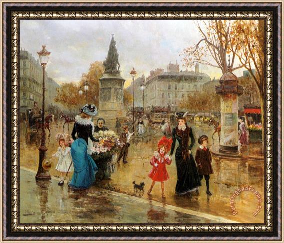 Joaquin Pallares Y Allustante Une Place Animee a Paris Framed Painting