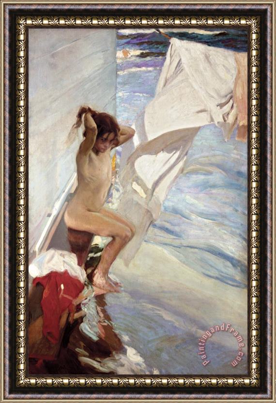 Joaquin Sorolla y Bastida Before Bathing Framed Painting