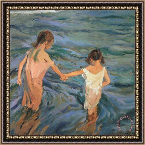 Joaquin Sorolla y Bastida Children in the Sea Framed Print