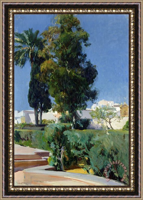 Joaquin Sorolla y Bastida Corner of The Garden, Alcazar, Sevilla Framed Painting