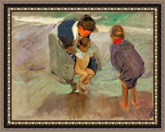 Joaquin Sorolla y Bastida On The Beach Framed Painting