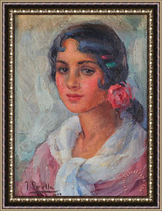 Joaquin Sorolla y Bastida Portrait of a Woman Framed Painting
