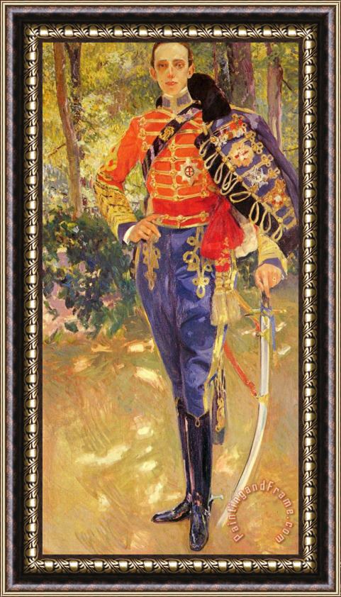 Joaquin Sorolla y Bastida Portrait of King Alfonso XIII in a Hussar's Uniform Framed Painting